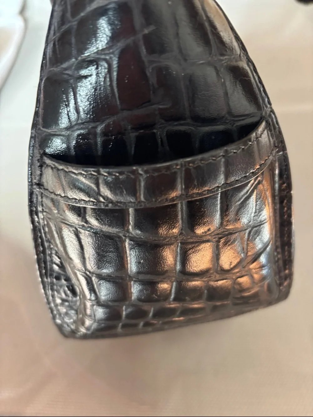Debbie Brooks Black Croc-Embossed Women's Handbag with Gold Floral Accent